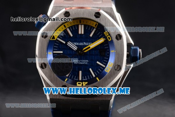 Audemars Piguet Royal Oak Offshore Diver Asia 2813 Automatic Steel Case with Blue Dial and Stick Markers Blue Rubber Strap (EF) - Click Image to Close